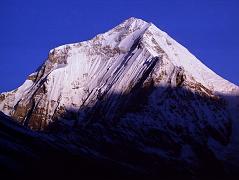 203 Dhaulagiri Sunrise From Shepherds Kharka The sun slowly came down Dhaulagiri and Tukuche Peak at sunrise from Shepherds Kharka (3760m) on the way to Annapurna North Base Camp, changing quickly from yellow to bright white.